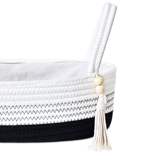 Small Storage Basket for Toilet Tank Top (White & Black / L(13x6x4 Inch))