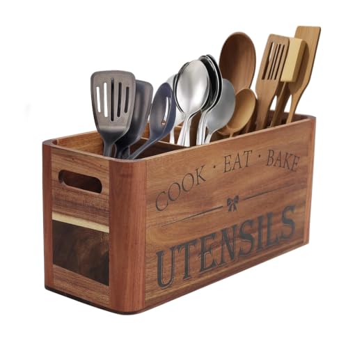 Utensil Holder for Kitchen Countertop (brown / 4 compartments)