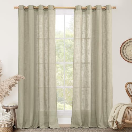 Oatmeal Sheer Linen Curtains 84 Inches Long for Living Room 2 Panels (52"W x 84"L (Pack of 2) / Oatmeal)
