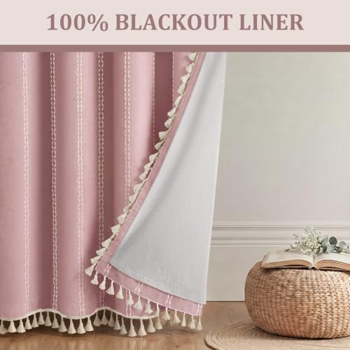 Purple Pink 100% Boho Blackout Curtains 84 Inch 2 Panels with Tassels (Purple Pink / 52"W x 84"L (Pack of 2))
