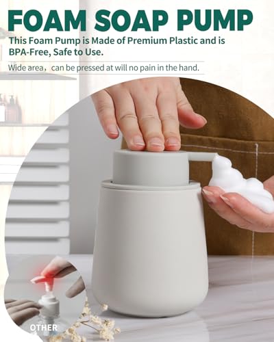 12Oz Ceramic Foam Soap Dispenser for Bathroom Kitchen Counter (Matte Light Grey)