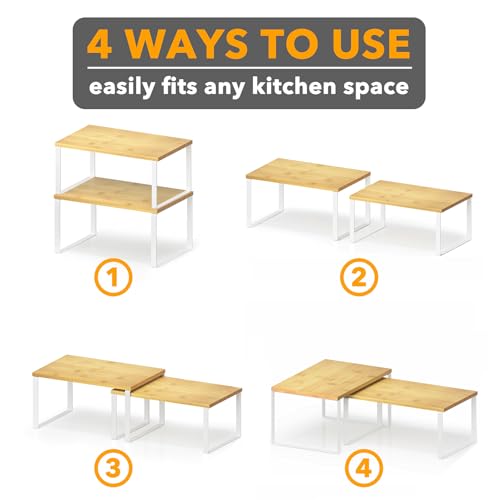 Cabinet Shelf Organizers 2 Pack (11.7"W / White + Natural)