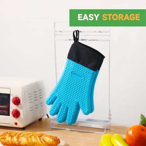 BBQ Gloves Heat Resistant Oven Mitts (Blue / Extra Large)