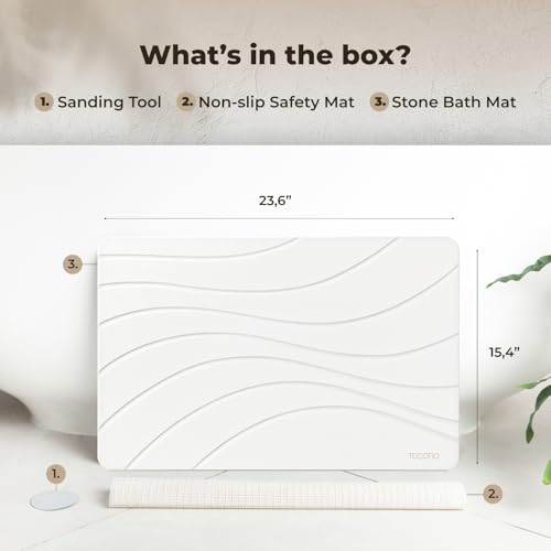 Stone Bath Mat Diatomaceous Earth Shower Mat Non (Wave Sandstone / Pack of 1)
