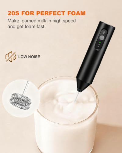 3 Speed Rechargeable Milk Frother Handheld Foam Maker (True Black)