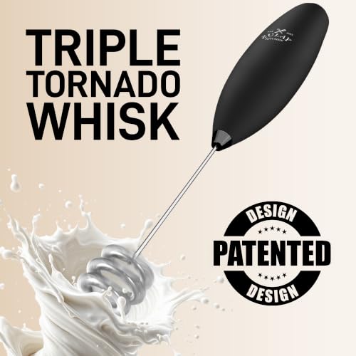 Powerful Milk Frother Wand With Duracell Batteries (Midnight Elite / Triple Whisk + Batteries)