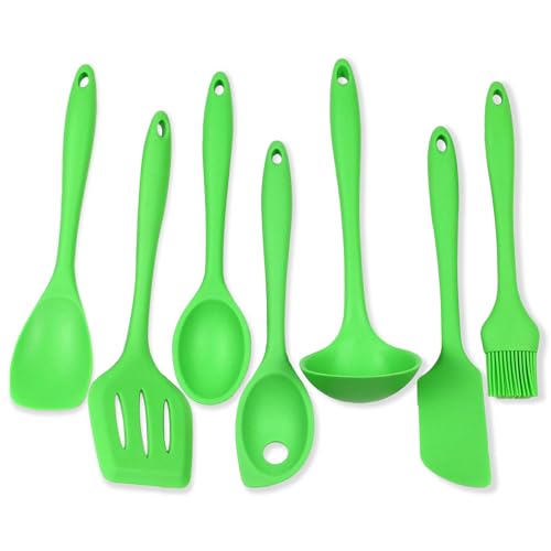 Premium Silicone Kitchen Tool and Utensil Set (7 Piece Set / Green)