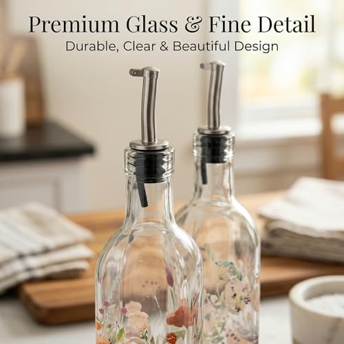 2 Pack Glass Olive Oil Dispenser Bottles with Stainless Steel Spout