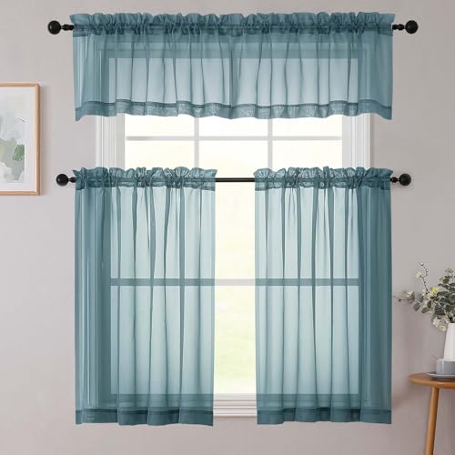 Cafe Curtains 36 Inch Length Tier 2 Pieces (Dusty Blue / 42"W x 36"L (Pack of 2))