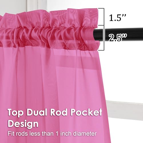 Sheer Curtains 63 inch Length 2 Panels Set for Bedroom Living Room (Hot Pink / 42"W x 63"L (Pack of 2))