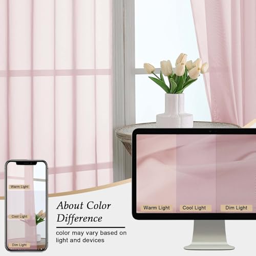 Extra Long Blush Sheer Curtains for Bedroom Living Room 108 Inches Long 2 Panels Set (Blush / 59"W x 108"L (Pack of 2))