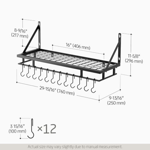 30 Inch Kitchen Pan Pot Rack Wall Mounted (Matt Black / 30 inch)