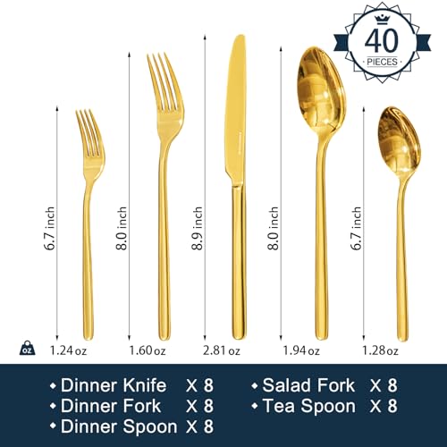 Gold Silverware Set (40 Piece / Gold)
