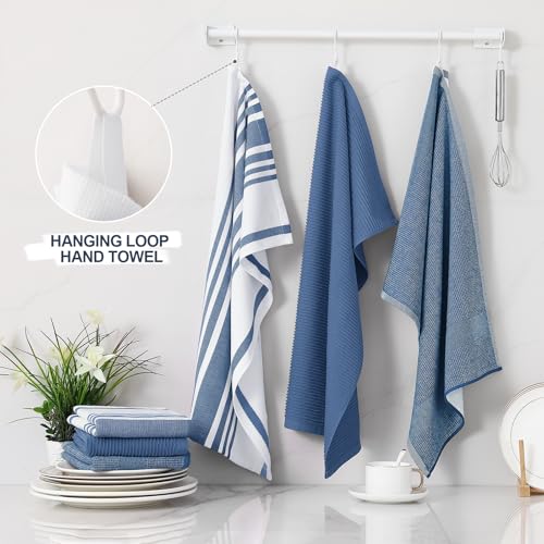 Cotton 380 GSM Premium Kitchen Towels (Navy Blue / 18" X 28" - 6 Pack)