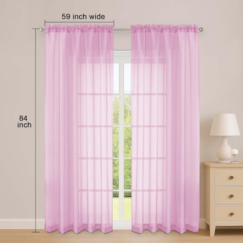 Sheer Curtains 84 Inches Long 2 Panels Set (Pink / 59"W x 84"L (Pack of 2))