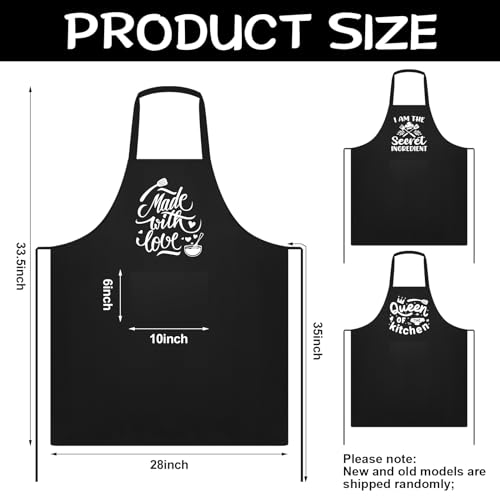 3 Pack Women Funny Cooking Aprons with Pockets (Black)