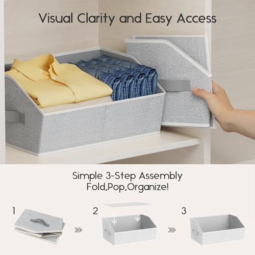 Large Closet Organizers and Storage Bins (Light Grey / 6 Pack)
