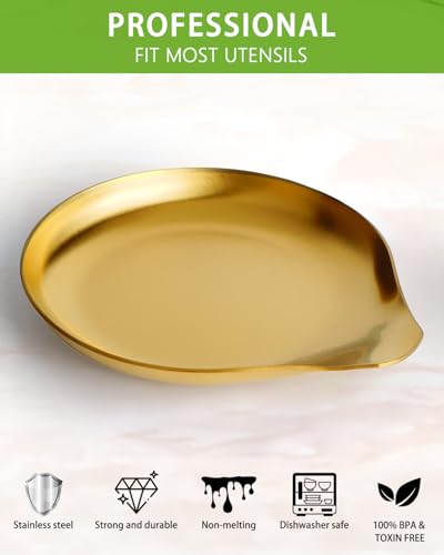 Stainless Steel Spoon Rest (1.Round-Gold)