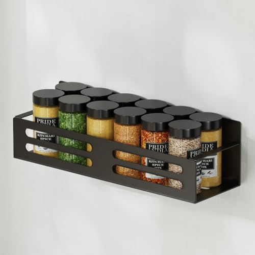 Magnetic Spice Rack for Refrigerator Magnetic Fridge Shelf for Kitchen Magnetic Shelves for Fridge 4 Pack Black (4 Pack No Jars / Black)