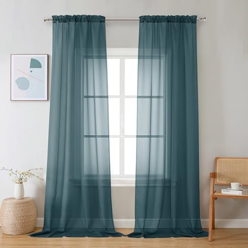 Sheer Stone Blue Curtains 90 inches Long 2 Panels (Stone Blue / 42"W x 90"L (Pack of 2))