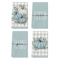 Blue Pumpkin Leaves Fall Kitchen Towels Set of 4 18x26 Inch (Blue)