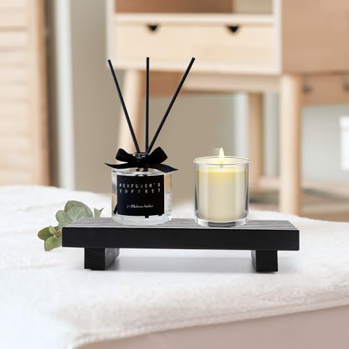 Black Bathroom Tray for Sink Decor Kitchen Counter Wood Pedestal Soap Dish (8.7x4 inch / Black)