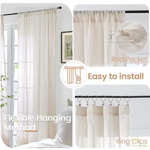 Linen Oatmeal Curtains 45 Inch Length for Short Window (Oatmeal / 42"W x 45"L (Pack of 2))