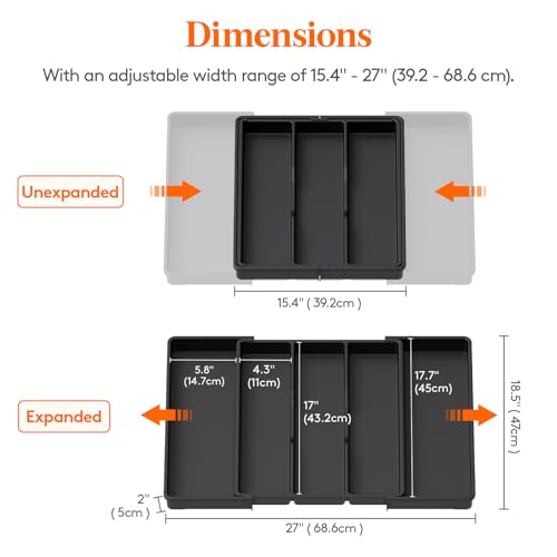 Utensil Organizer for Kitchen Drawers (Black / XL(16-28''W x 18.5''D))