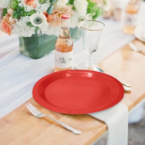 50 Pcs Red Paper Plates 7 Inch Red Dessert Plate Disposable Dinner Plates for Baby Shower Bridal Shower Birthday Party Supplies Disposable Paper Plate (red dinner plates / 50 Pcs)