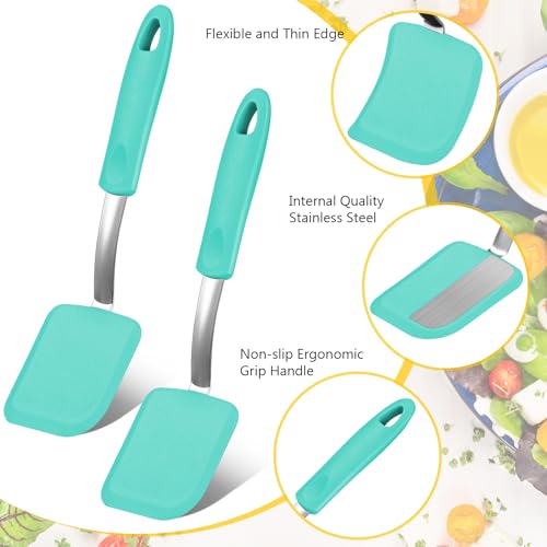 2 Pcs Mini Silicone Cookie Brownie Spatula (Solid Flat / Green)