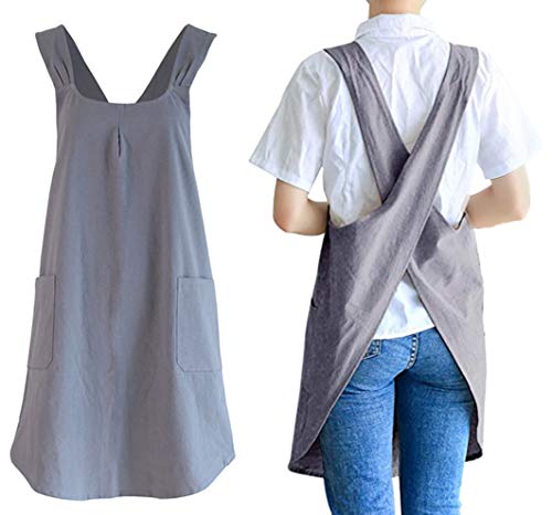 Soft Cotton Linen Apron Cross Back X (Grey / (28.3"x 35.4"))