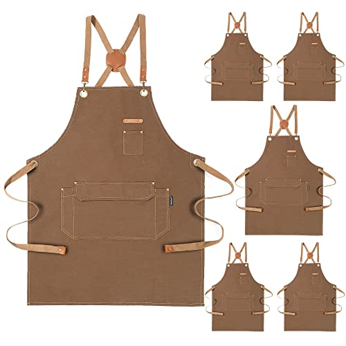 Chef Apron Men Women (Brown, 6 Pack)