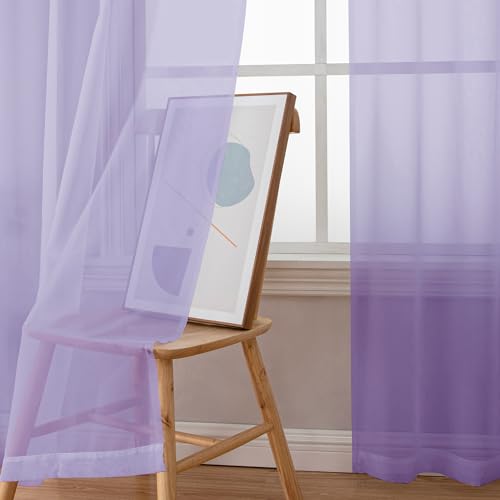 Lavender Sheer Curtains 90 Inches Long 2 Panels (Lavender / 42"W x 90"L (Pack of 2))