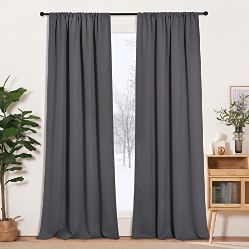 Blackout Curtains for Bedroom Living Dining Room 102 inches Long (Grey / 52"W x 102"L (Pack of 2))