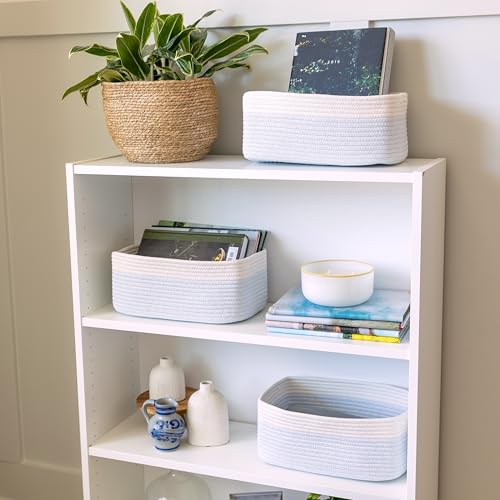 13.5”x8.5”x5.5” Rectangle Storage Baskets for Shelves 3 Pack (Off White & Mixed Blue / 13.5" x 8.5" x 5.5")