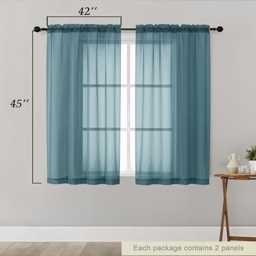 Dusty Blue Sheer Curtains for Bedroom Living Room 45 Inch Length 2 Panels (Dusty Blue / 42"W x 45"L (Pack of 2))