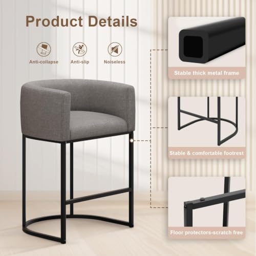 26" H Counter Height Bar Stools Set of 3 (Grey / Set of 3)