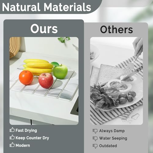 Small Stone Dish Drying Mat for Kitchen Counter (White Gray / 16" x 12")
