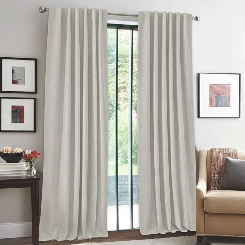 Greige 100% Blackout Linen Curtains 96 inches Long for Living Room (Greige / 52"W x 96"L (Pack of 2))