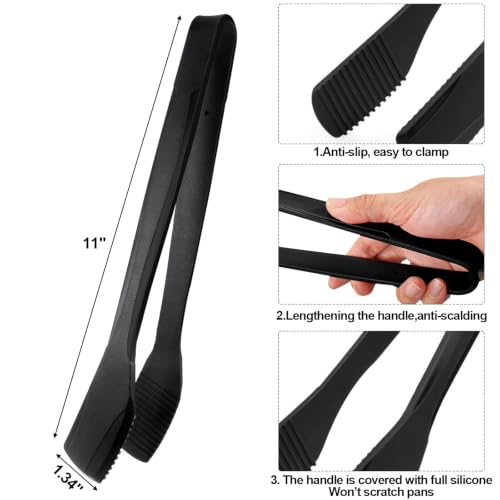 Silicone BBQ Tongs (1 Pack Black (Small))