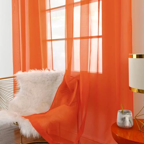 Burnt Orange Sheer Curtains 4 Panels Rod Pocket Semi (Burnt Orange / 52"W x 54"L (Pack of 4))
