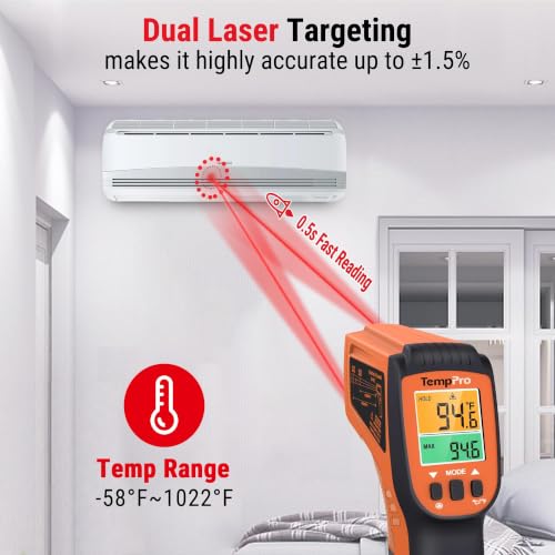 TempScan Infrared Thermometer Gun with 2 Laser for Pizza Oven Grill (2-Laser & D:S 16:1)