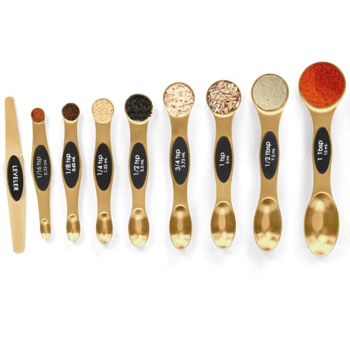 Magnetic Measuring Spoons Set Stainless Steel with Leveler (Gold)