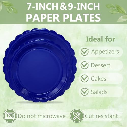 100 Royal Blue Paper Plates and Napkins Disposable for Party (Royal Blue 100 Plate Set / 7 & 9-inch Set)