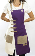 Apron for Women and Men Waterproof Canvas Extra Pocket for Chef Barista Gardening BBQ Grilling Crossback Unisex (Purple White)