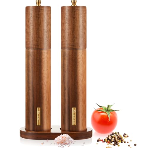 Wooden Salt and Pepper Mill Set with Tray (Wood Color / 10 Inch)