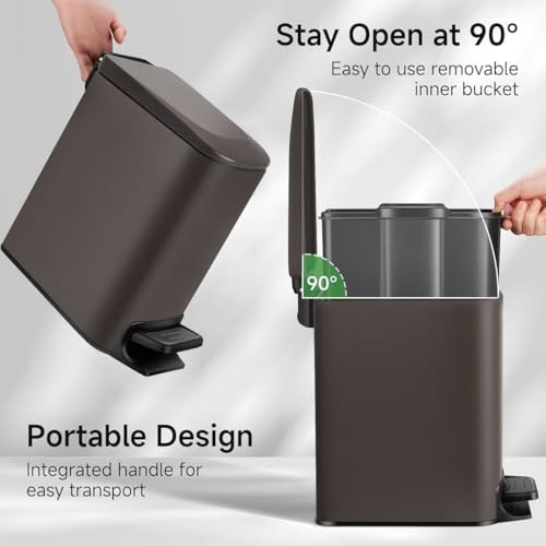 Small Bathroom Trash Can with Lid (Brown)