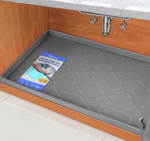 Waterproof Under Sink Mat 37" x 22" Silicone Mat Cabinet Protector (Dark Gray / 37"W x 22"L)