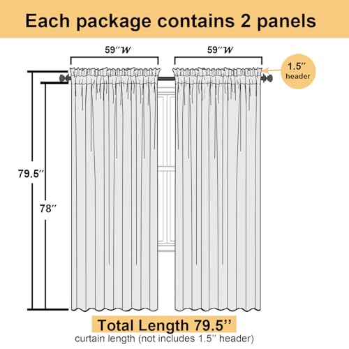 Ivory Sheer Curtains 78 Inches Long 2 Pcs (Ivory / 59"W x 78"L (Pack of 2))