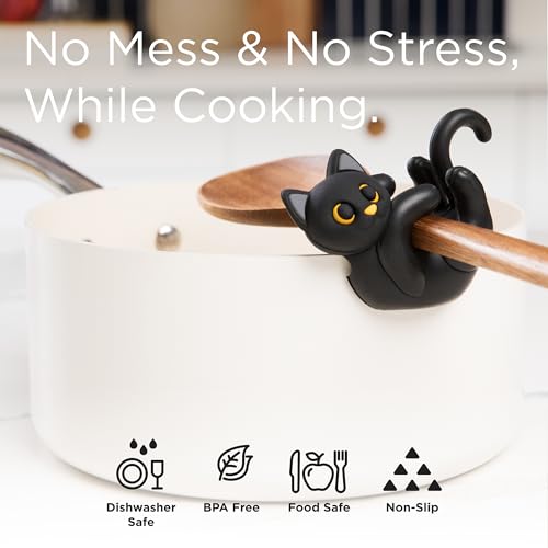 Itera Black Silicone Cat Spoon Rest Kitchen Gadget Utensil Holder (Black)
